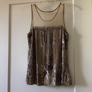 Parker Sequined Mesh Silver Top Size L